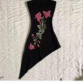 Aesthetic Night Bloom Pointed Dress Black Shoptery