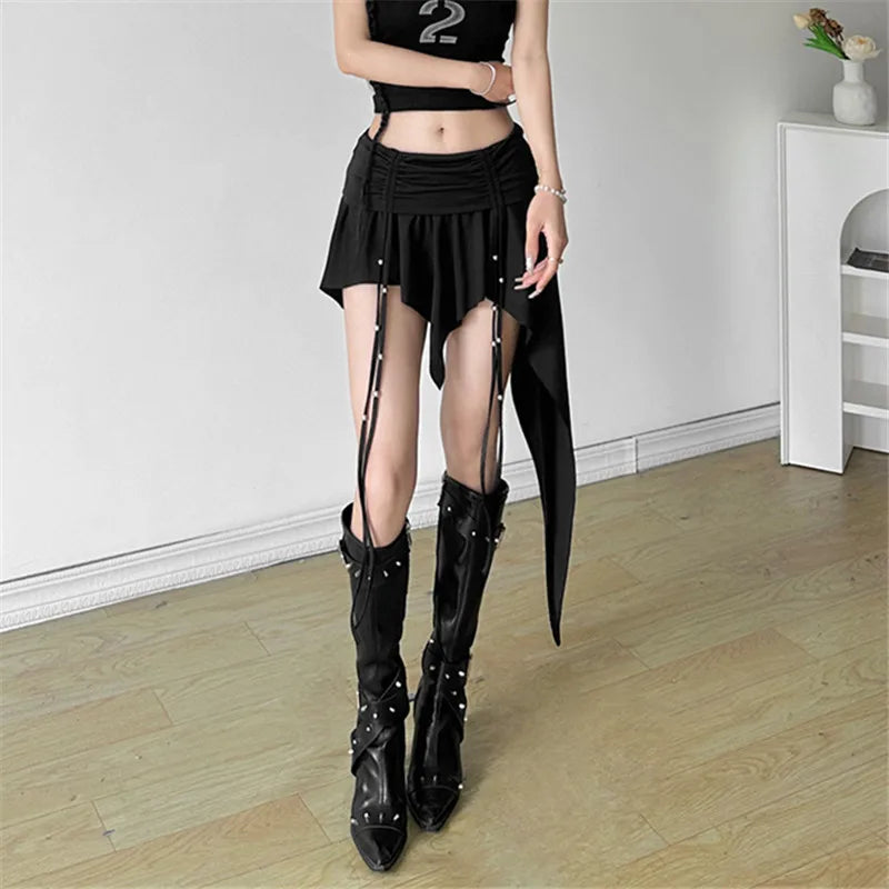 Dagger Lace-Up Hem Alt Skirt black Shoptery