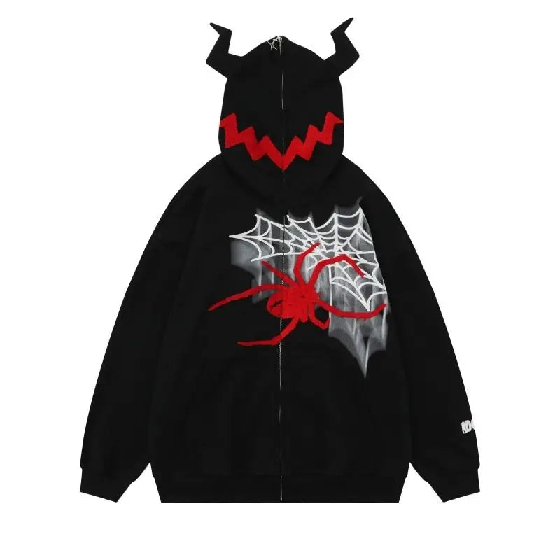 Alt Edgy Devil Spider Zip Hoodie 1 Shoptery