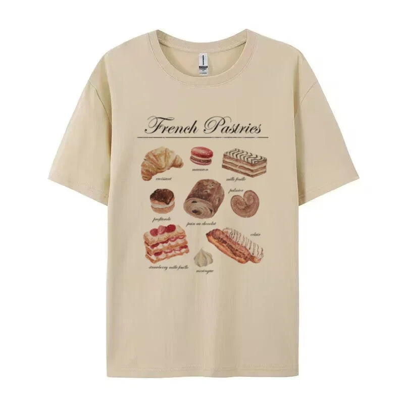 Parisian Bakery Aesthetic T-Shirt Khaki Shoptery