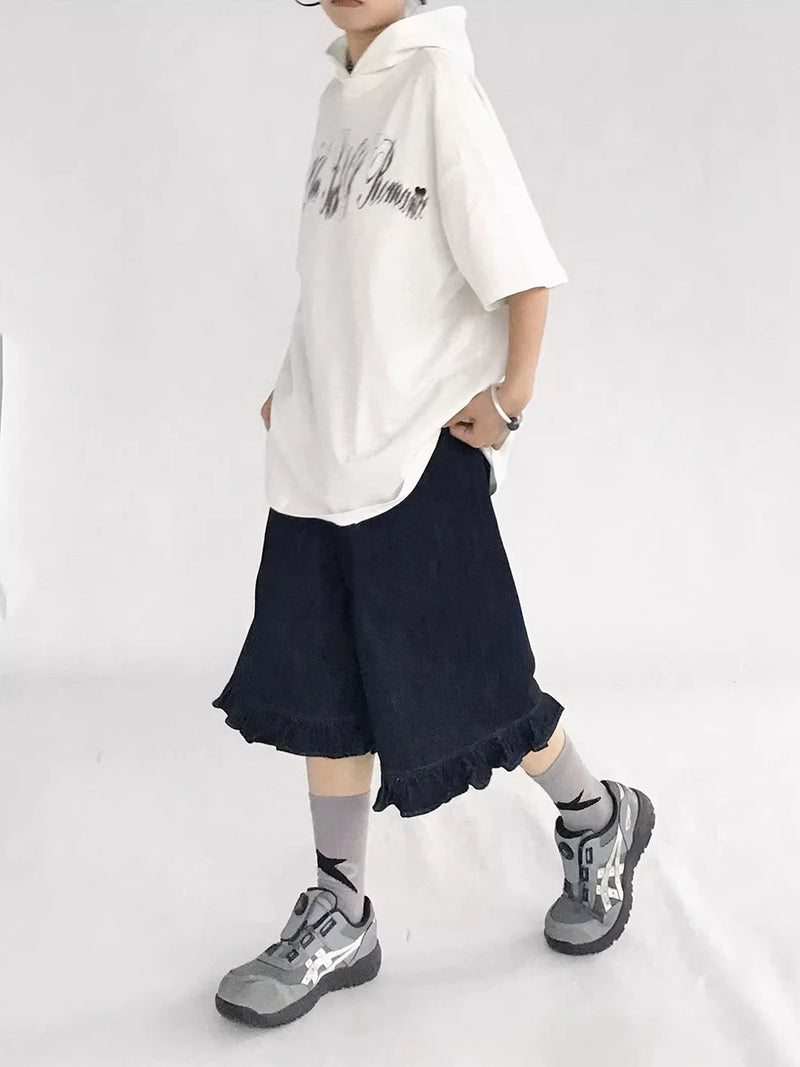 Y2k Indigo Ruffle Hem Shorts Shoptery