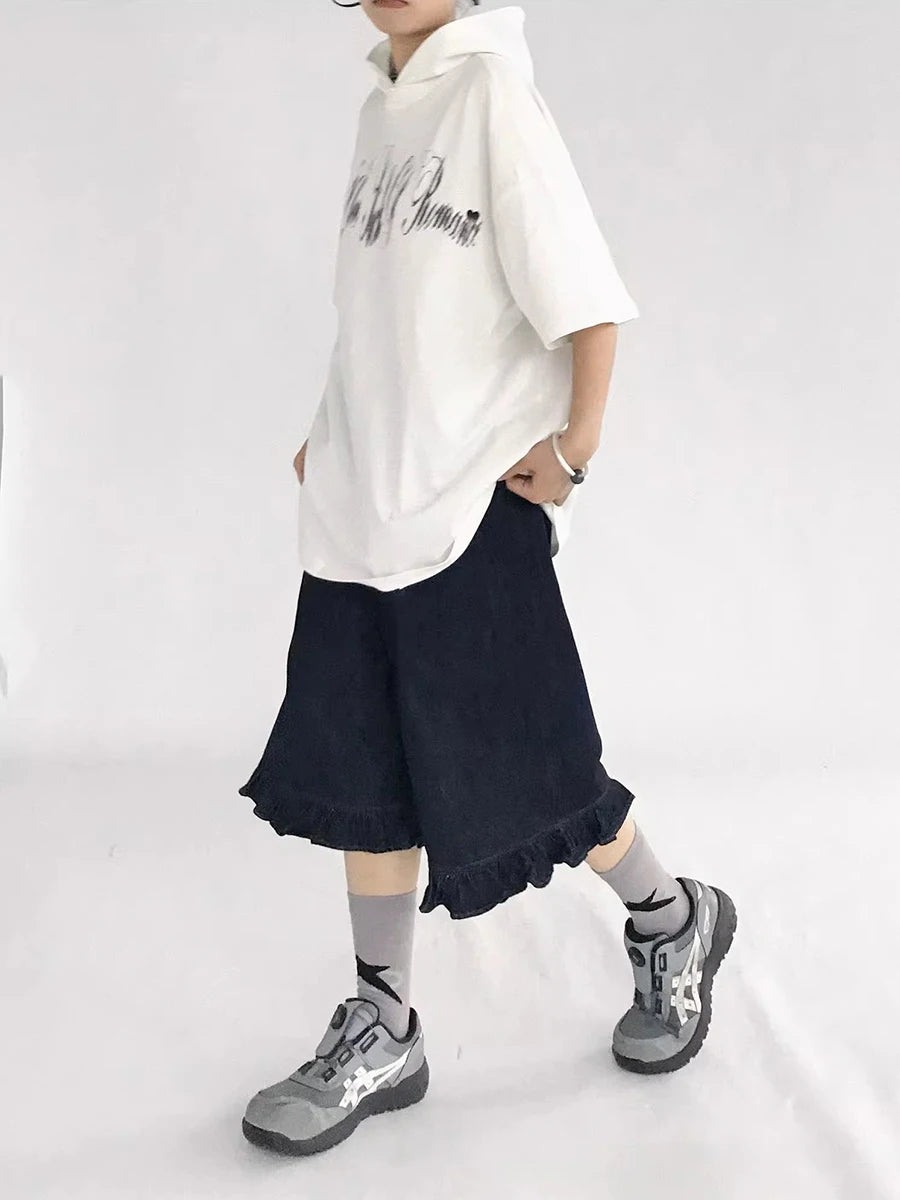 Y2k Indigo Ruffle Hem Shorts Shoptery