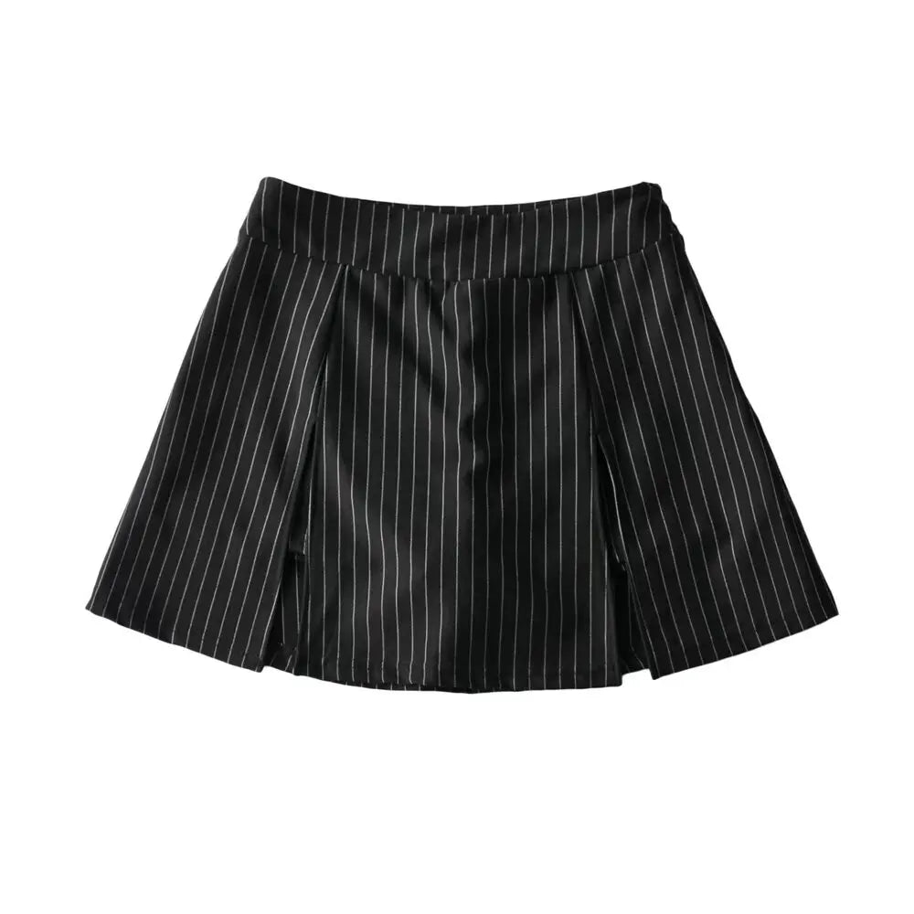 Noir Line Split Aesthetic Skirt black strip Shoptery