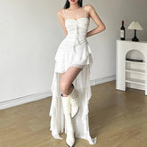 Celestial Drift Tiered Coquette Dress WHITE Shoptery