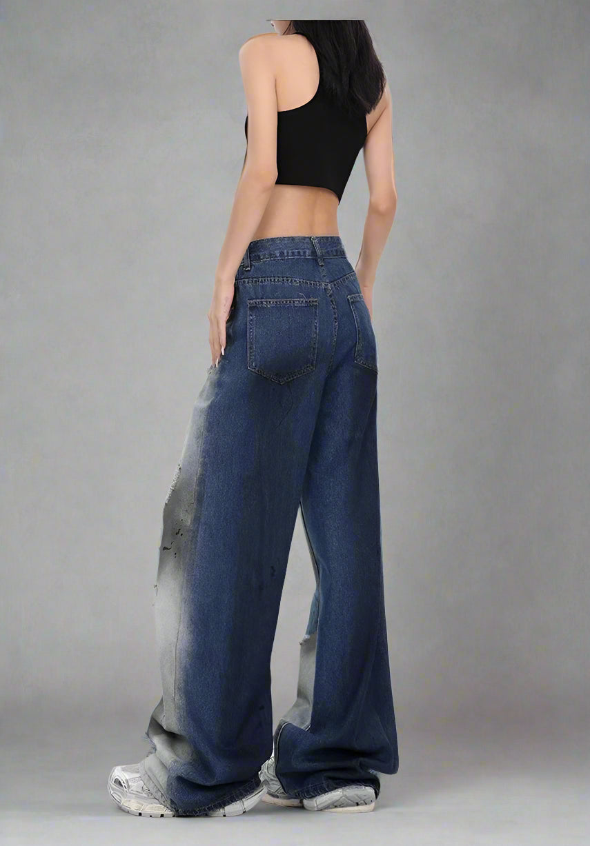Y2k Ashen Ruin Distressed Jeans Shoptery