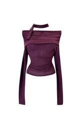Aesthetic Asymmetric Choker Long Sleeve Top Purple One Size Shoptery