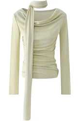 Acubi Asymmetrical Drape Neck Top green Shoptery