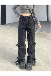 Black Gothic Y2K Denim Pants Black Shoptery