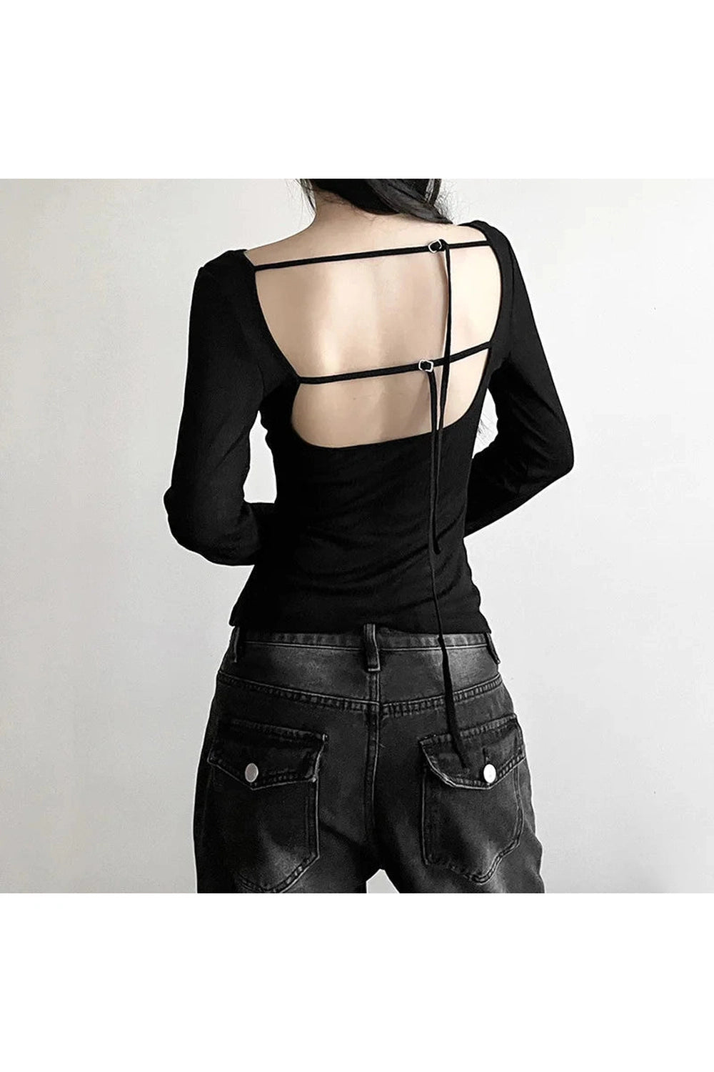 Aesthetic Black Off-Shoulder Ribbed Top Shoptery