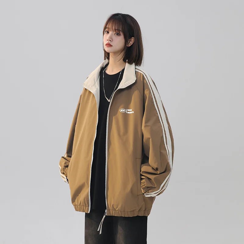 Black Striped Y2k Oversized Track Jacket coffee Shoptery