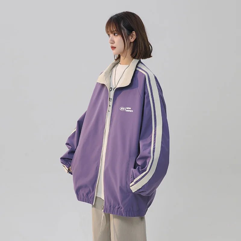 Black Striped Y2k Oversized Track Jacket purple Shoptery