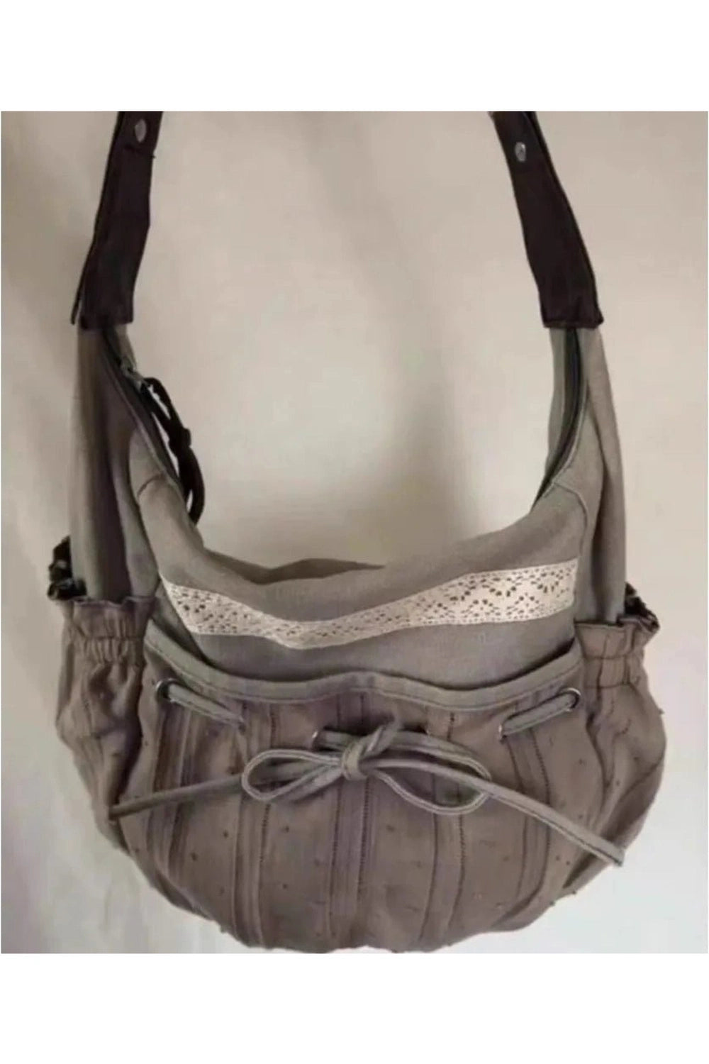 Y2k Lace-Trim Hobo Bag Shoptery