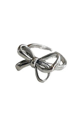 Aesthetic Bow Pattern Silver Ring WHITE Shoptery