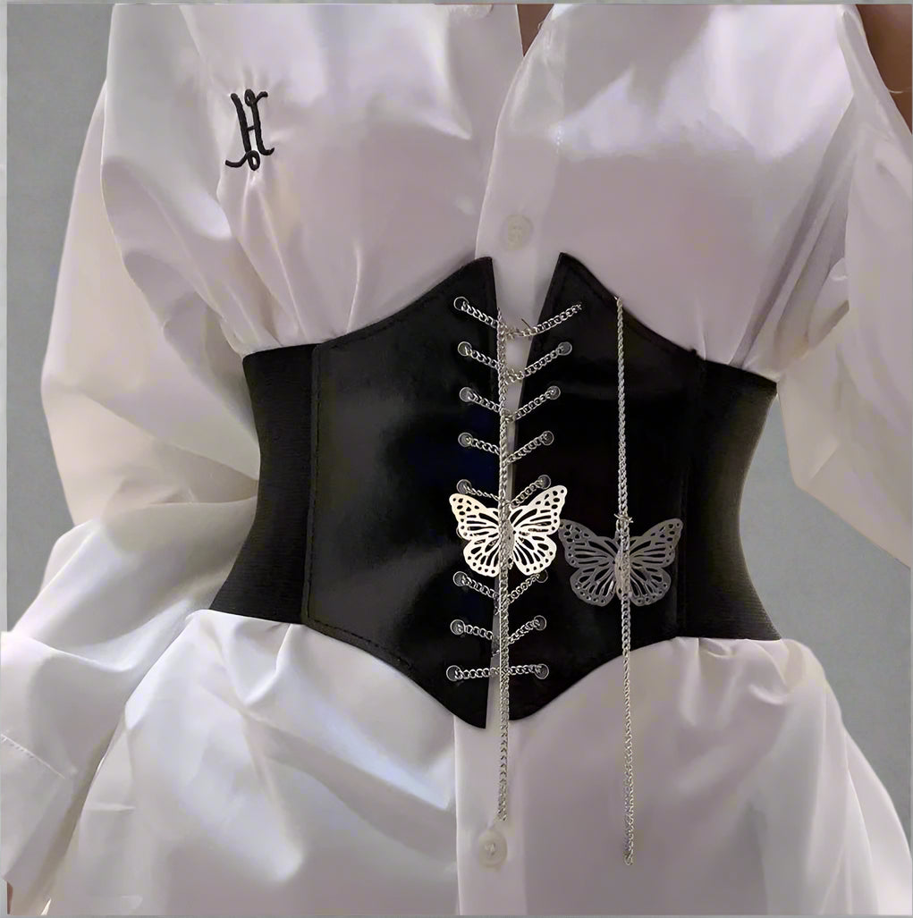 Goth Butterfly Chain Corset Belt Black Shoptery