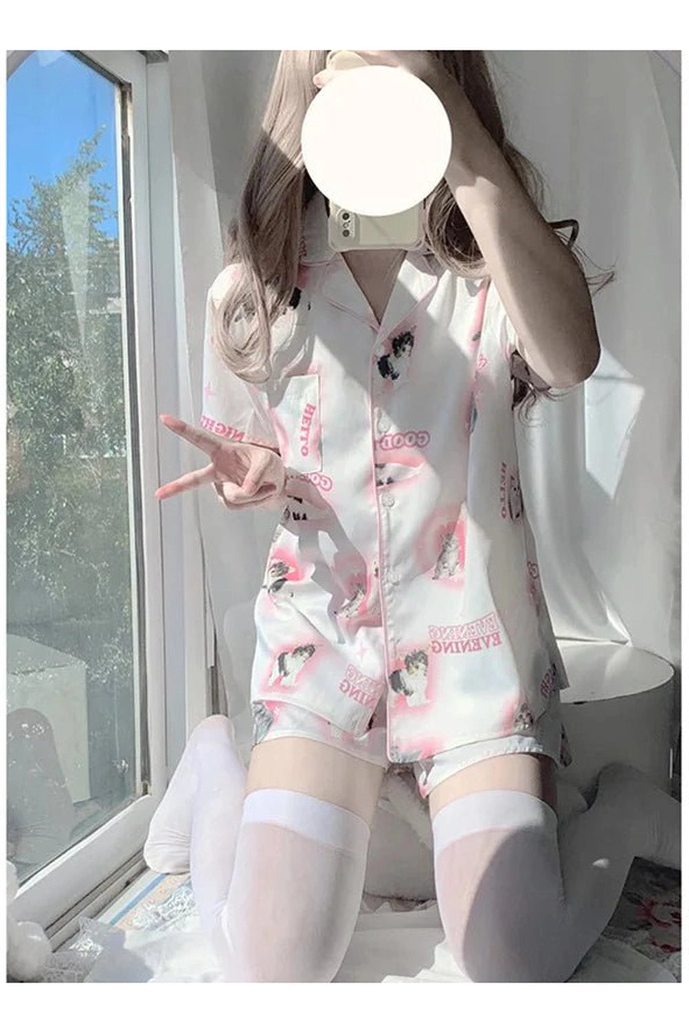 Kawaii Cartoon Cat Pajama Set Shoptery