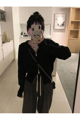 Aesthetic Acubi Solid Cardigan Black Shoptery