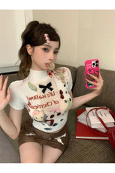 Kidcore Charming Melody Mesh Knit Top Beige One Size Shoptery