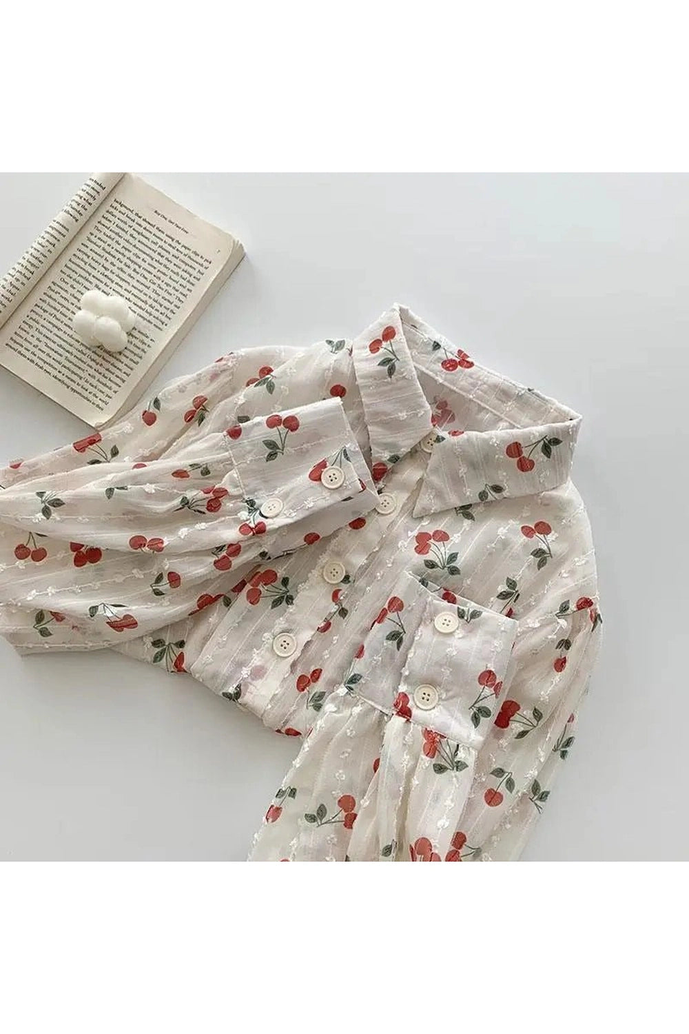 Cherry Blossom Coquette Button-Up Blouse Beige Shoptery