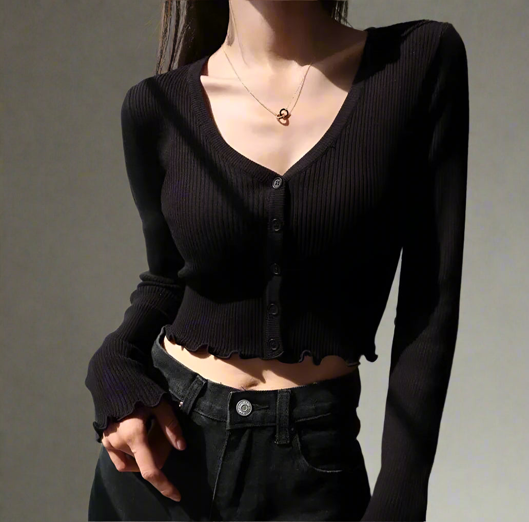 Chic Crop Cardigan Top Black Shoptery