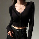 Chic Crop Cardigan Top Black Shoptery