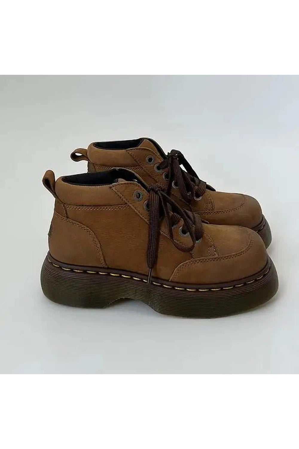 Retro Chunky Brown Leather Lace-Up Boots 1 Shoptery