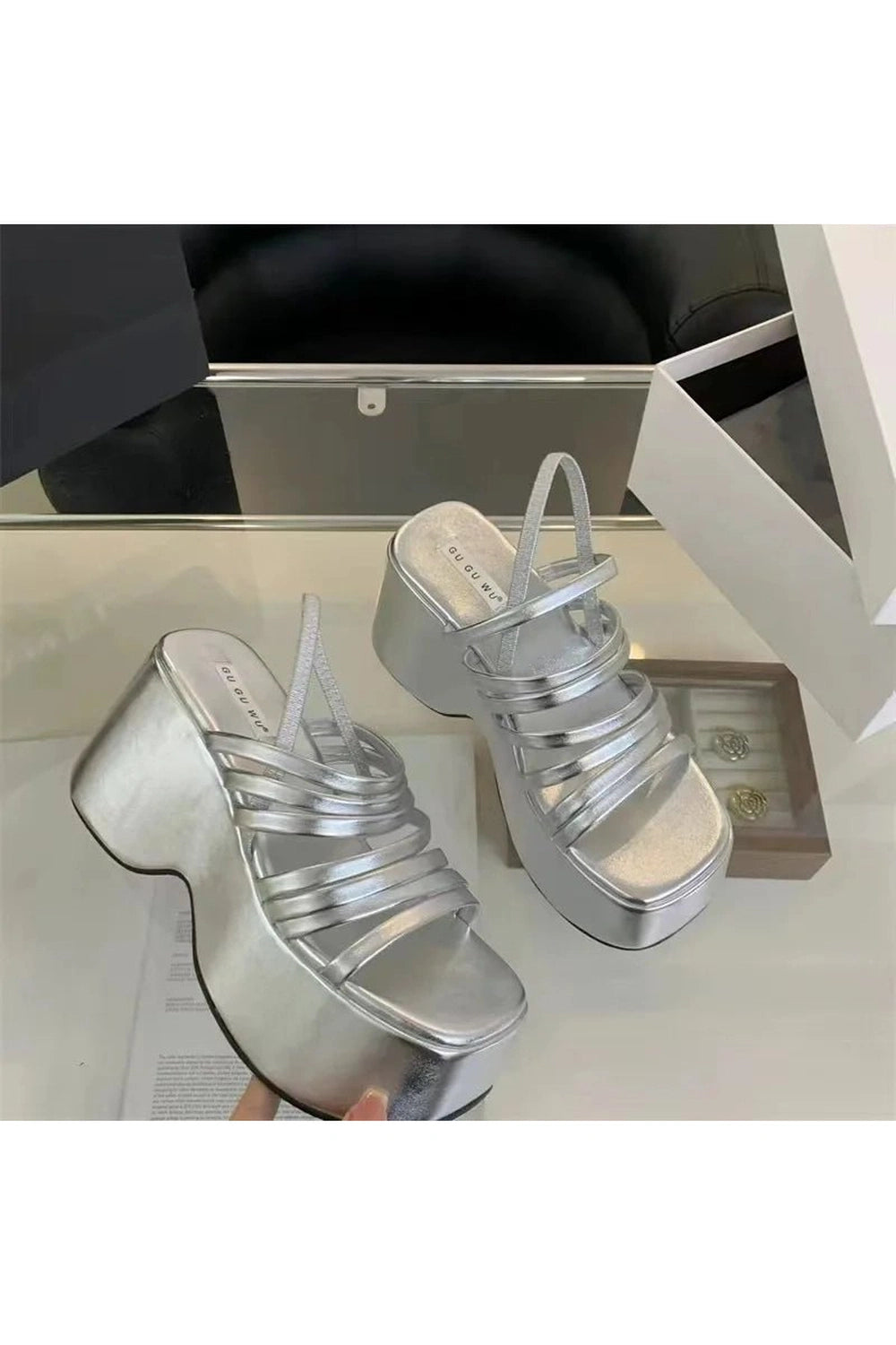 Aesthetic Alt Chunky Heels Sandals Shoptery