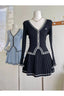 Retro Button-Up Pleated Skirt Outfit Set Black Shoptery