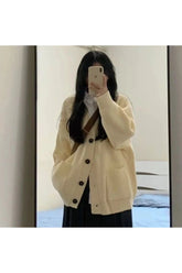 Retro Classic Camel Ribbed Cardigan beige Shoptery