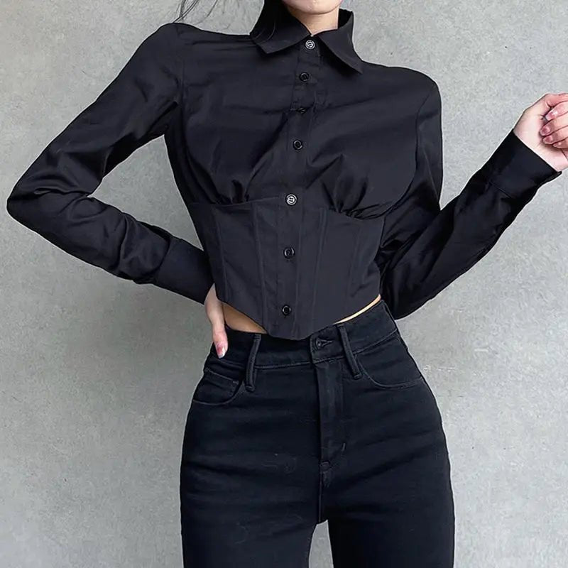 Alt Corset Button-Up Blouse Shoptery