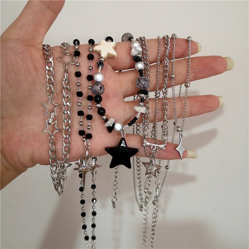 Cosmic Noir Layered Y2k Necklace Set Shoptery