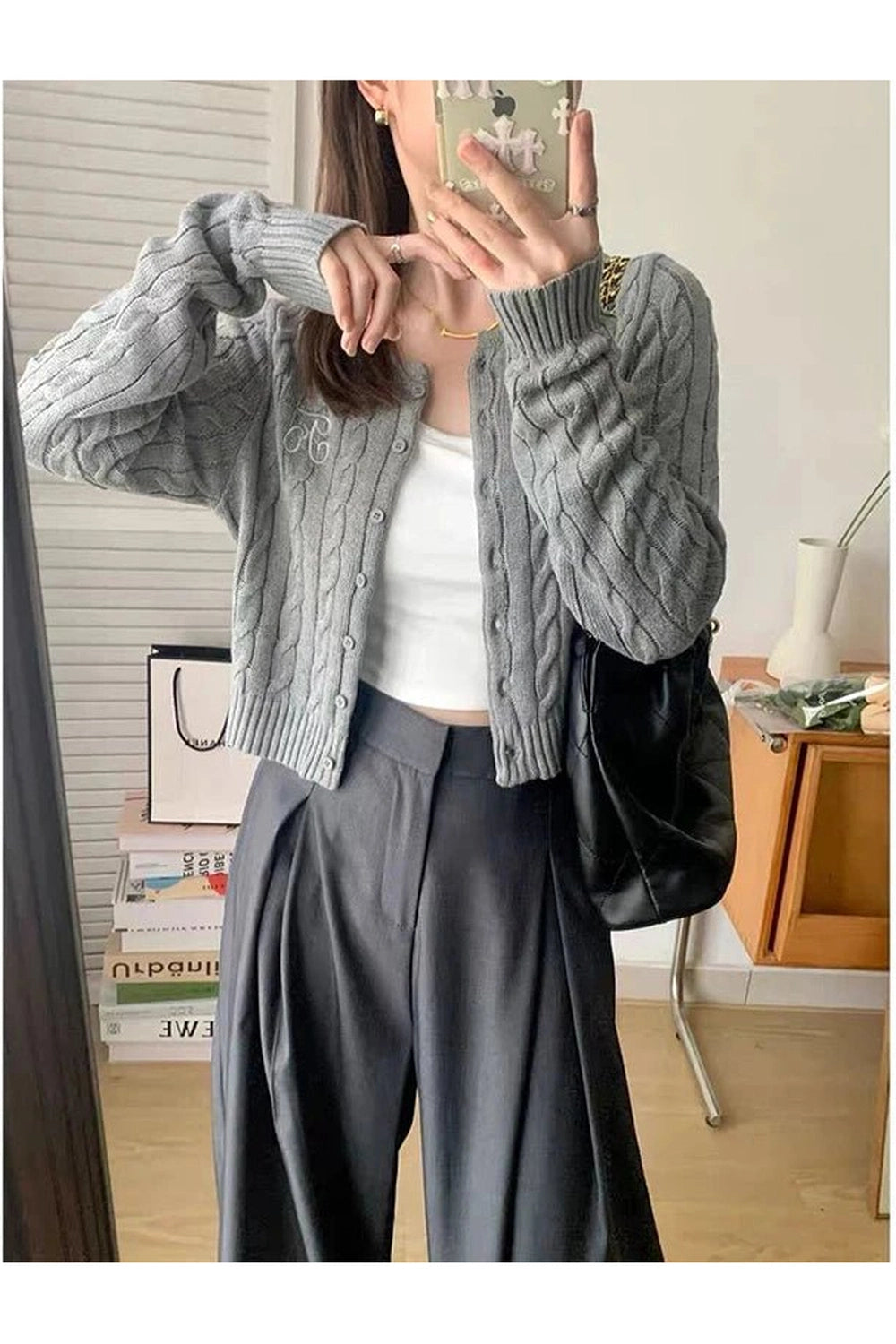 Acubi Fall Cozy Cable-Knit Buttoned Cardigan Shoptery