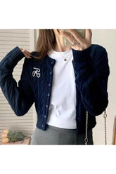 Acubi Fall Cozy Cable-Knit Buttoned Cardigan Navy Blue Shoptery