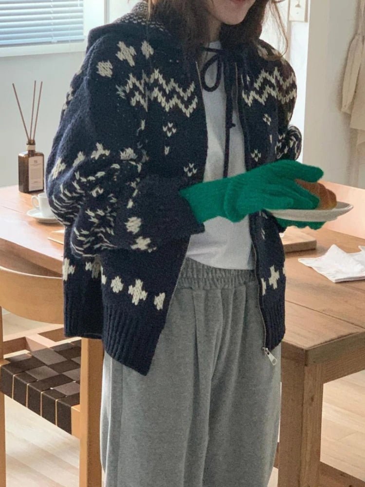 Retro Cozy Nordic Zip Cardigan Shoptery