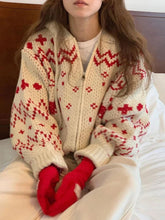 Retro Cozy Nordic Zip Cardigan Red One Size Shoptery
