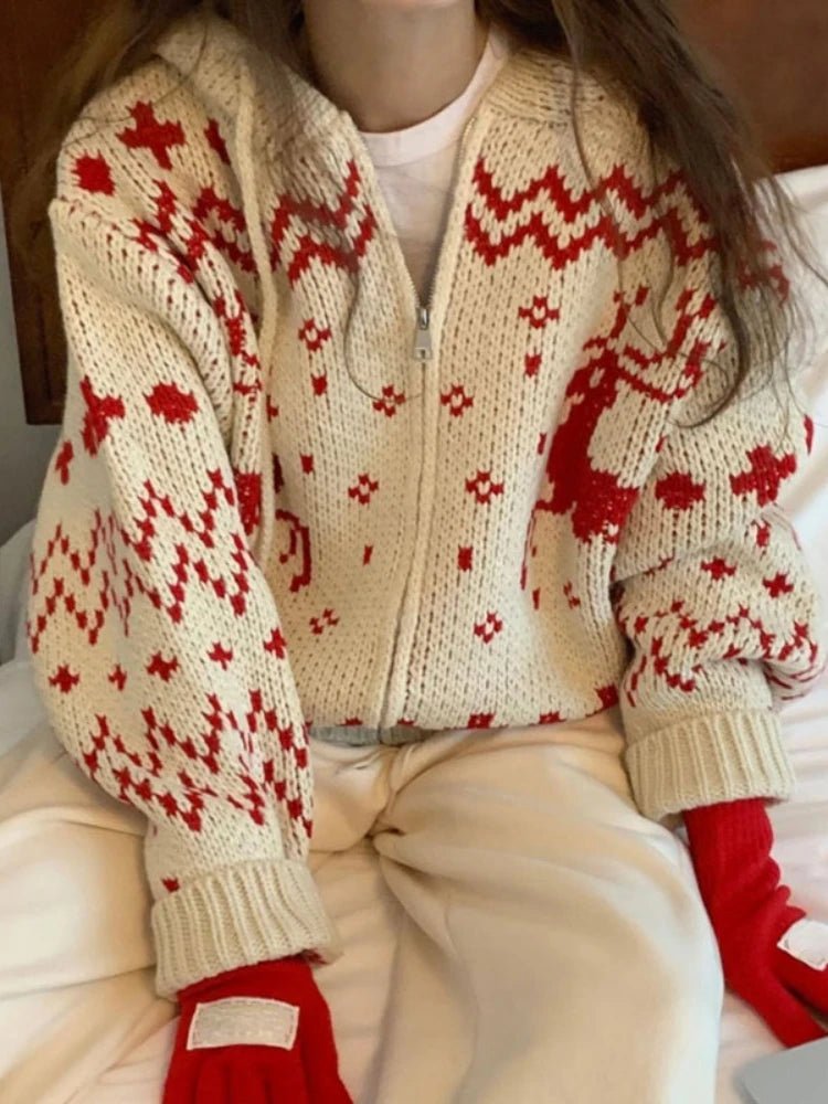 Retro Cozy Nordic Zip Cardigan Shoptery