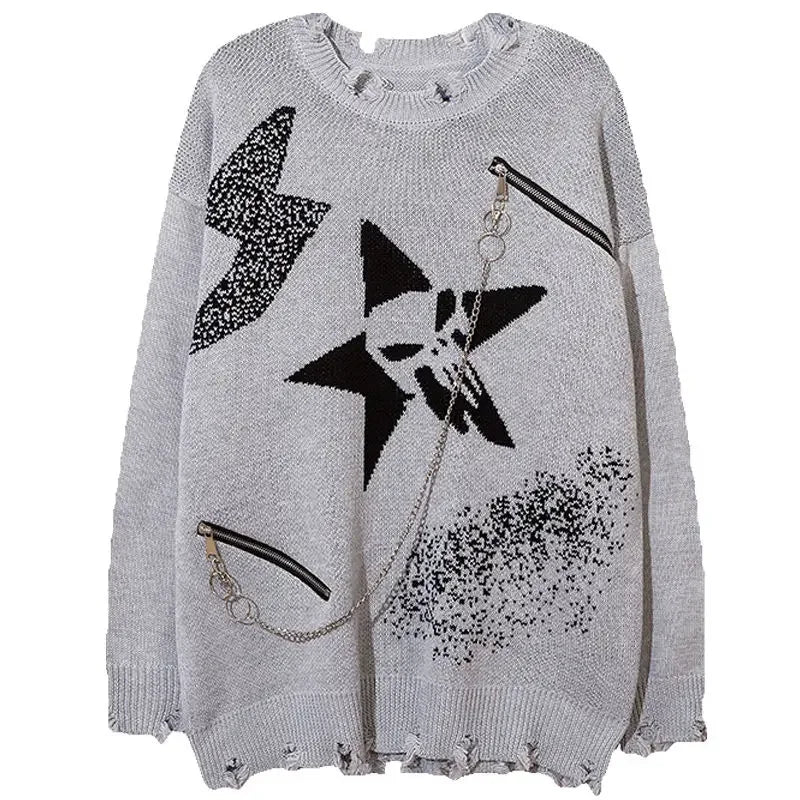 Crimson Chaos Chain Alt Edgy Sweater GRAY Shoptery