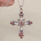 Crystal Rose Gothic Cross Necklace Shoptery