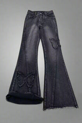 Y2k Dark Butterfly Flare Jeans black Shoptery