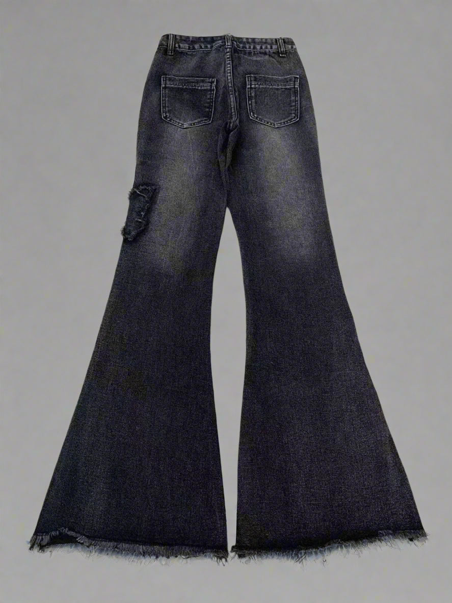 Y2k Dark Butterfly Flare Jeans Shoptery