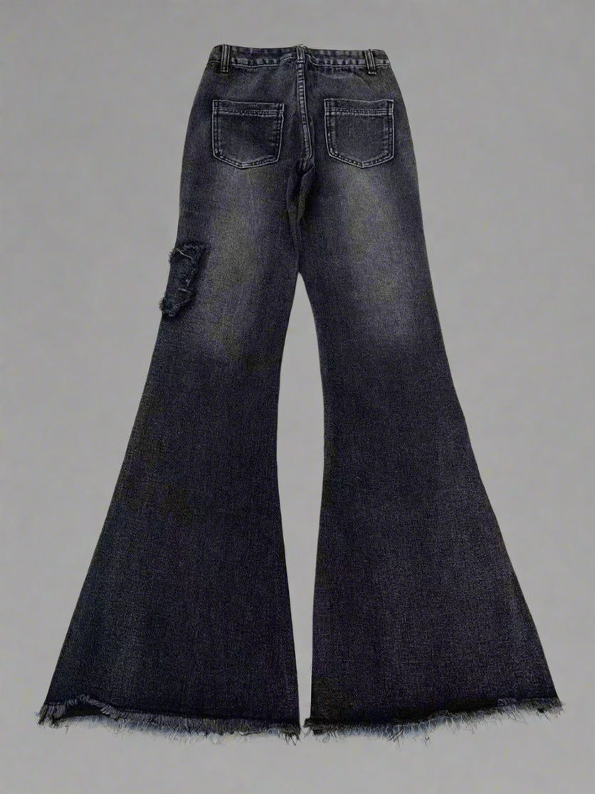 Y2k Dark Butterfly Flare Jeans Shoptery