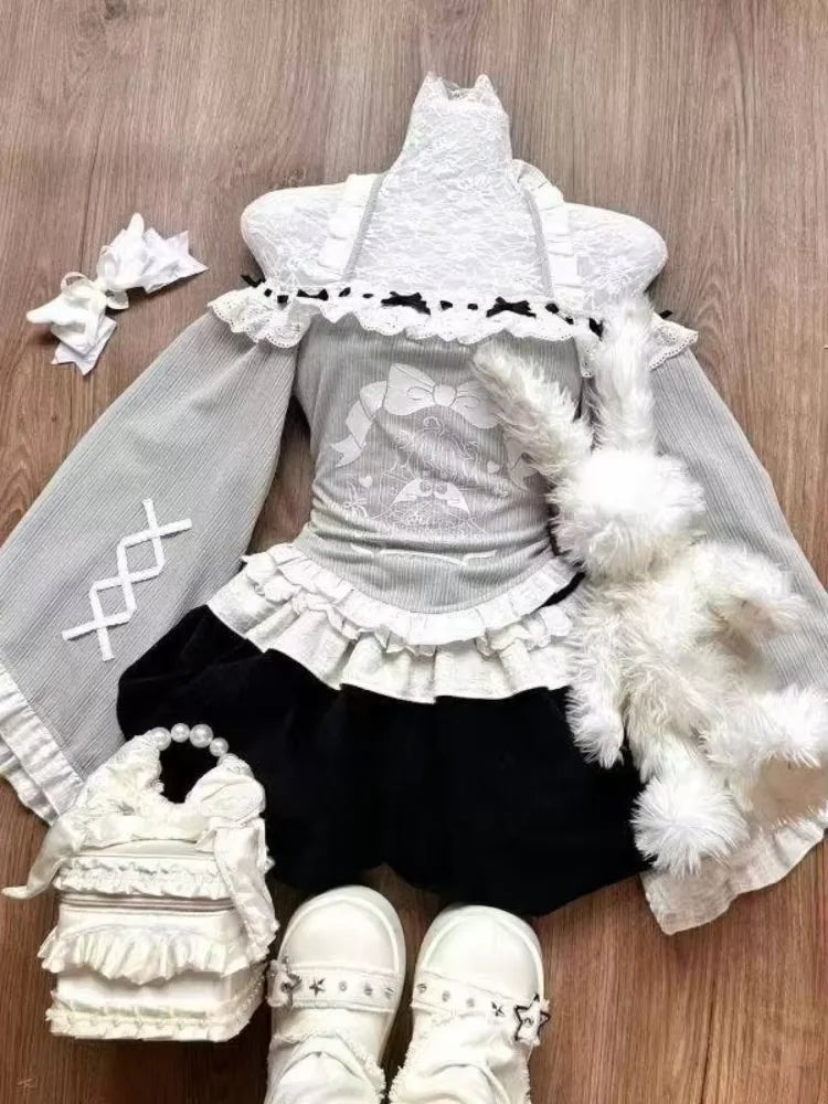 Acubi Dark Doll Bow-Knit Outfit Set 1579 Shoptery