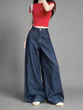 Dark Wash Wide-Leg Y2k Denim Jeans Blue Shoptery