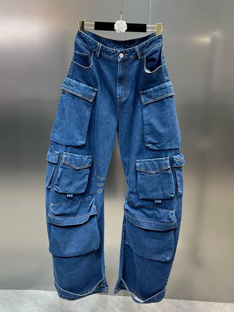 Y2k Deep Sea Cargo Denim Pants Blue Shoptery