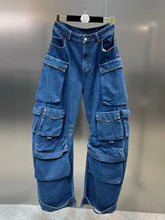 Y2k Deep Sea Cargo Denim Pants Blue Shoptery