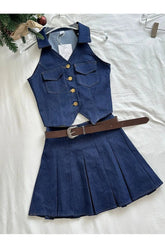 Aesthetic Denim Diva Pleated Skirt Outfit Set Shoptery