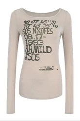 Alt Distressed Graphic Long Sleeve Top khaki Shoptery