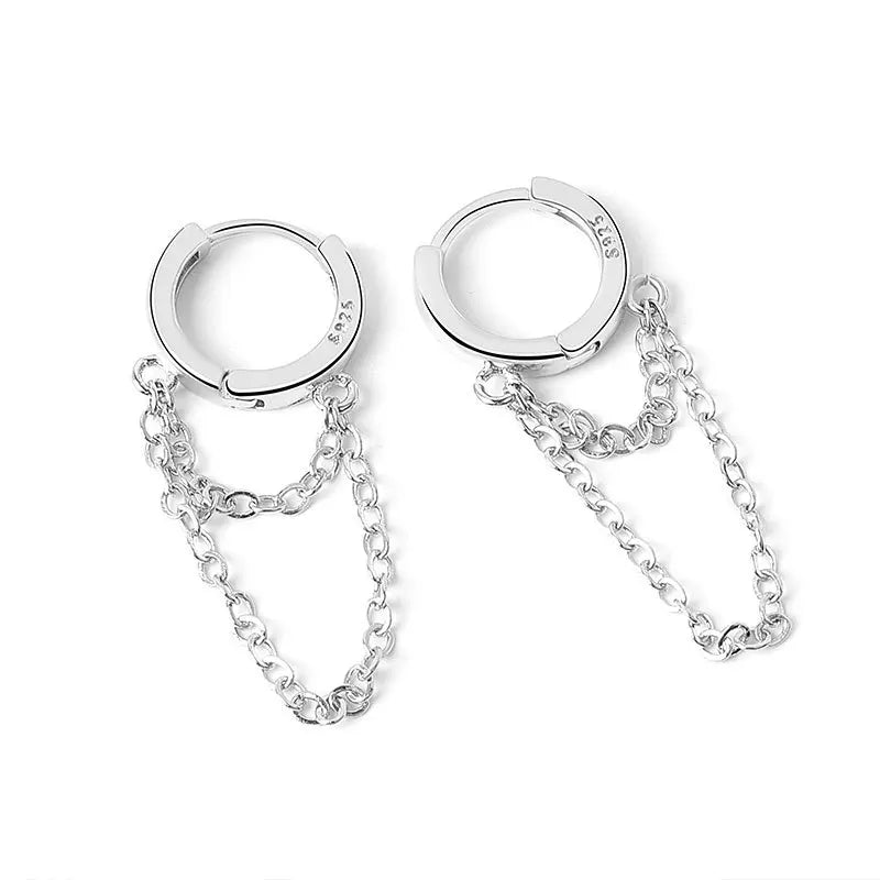Double Chain Aesthetic Hoop Earrings silver Shoptery