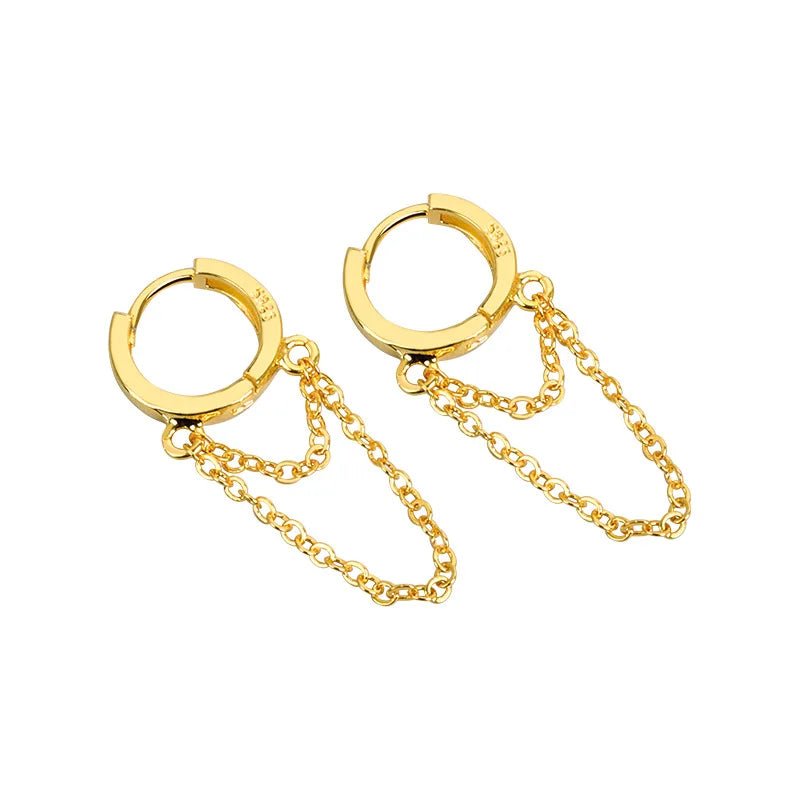 Double Chain Aesthetic Hoop Earrings gold Shoptery