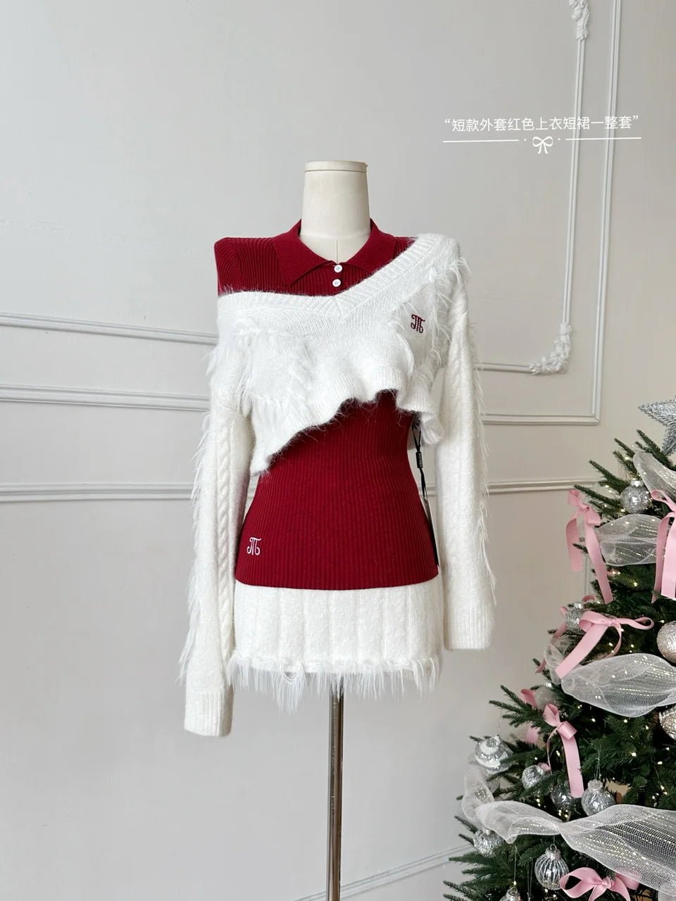 Edgy Fuzzy Sweater Long Sleeve Outfit Set White Sets One Size Shoptery