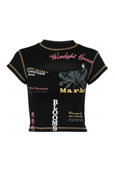 Edgy Text Print Keyhole Top Black Crop Top Women Shoptery